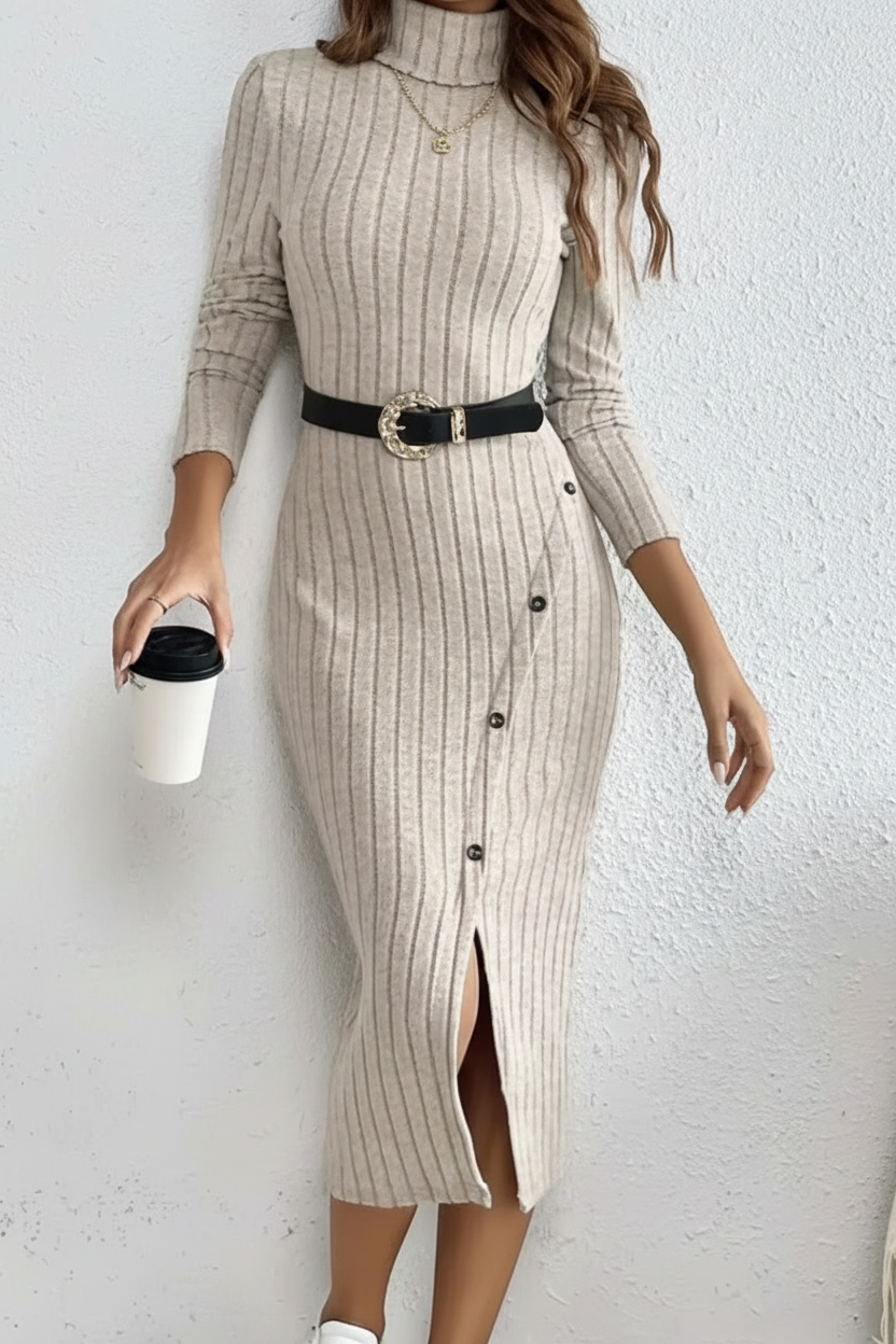 Abito beige - fronte con cintura